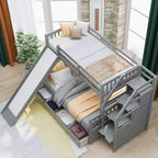 Lit superposé Whisen Twin sur Full avec tiroirs, rangement et toboggan, multifonctionnel