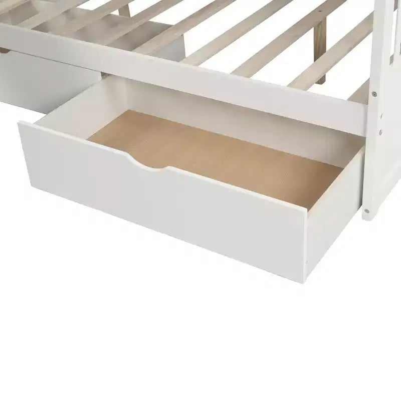 Lit superposé Whisen Twin sur Full avec tiroirs, rangement et toboggan, multifonctionnel