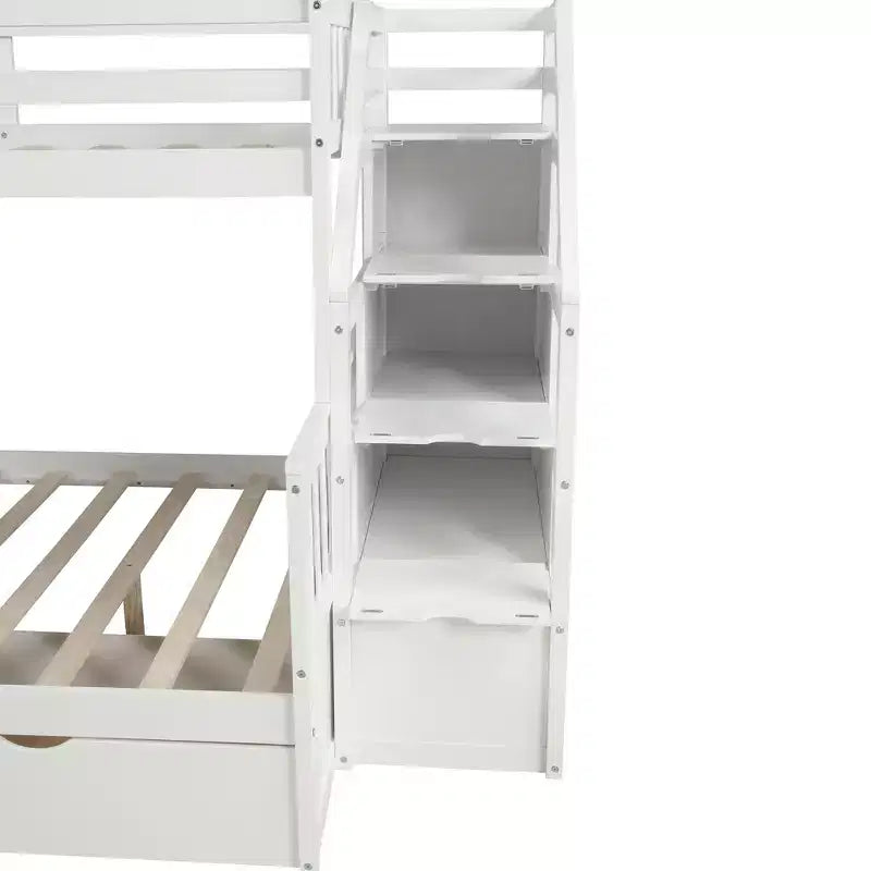 Lit superposé Whisen Twin sur Full avec tiroirs, rangement et toboggan, multifonctionnel