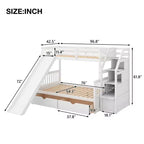 Lit superposé Whisen Twin sur Full avec tiroirs, rangement et toboggan, multifonctionnel