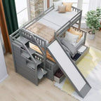 Lit superposé Whisen Twin sur Full avec tiroirs, rangement et toboggan, multifonctionnel
