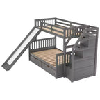Lit superposé Whisen Twin sur Full avec tiroirs, rangement et toboggan, multifonctionnel