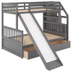 Lit superposé Whisen Twin sur Full avec tiroirs, rangement et toboggan, multifonctionnel