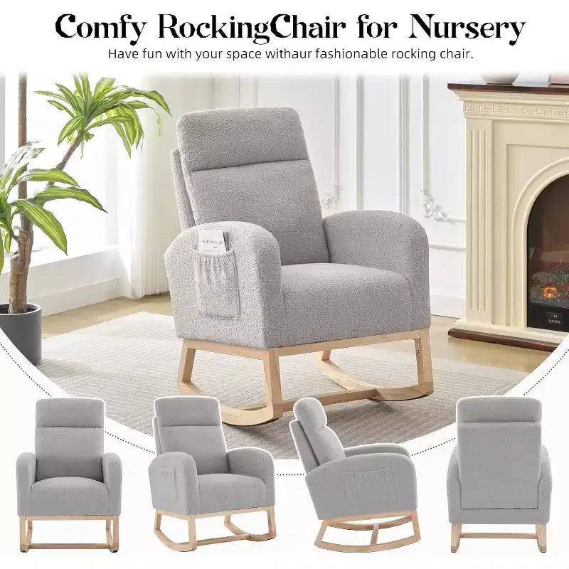Fauteuil à bascule moderne et rembourré, fauteuil à bascule d'appoint rembourré à dossier haut avec accoudoirs
