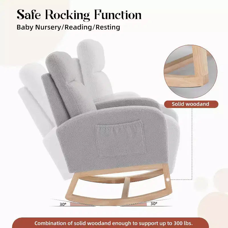 Fauteuil à bascule moderne et rembourré, fauteuil à bascule d'appoint rembourré à dossier haut avec accoudoirs