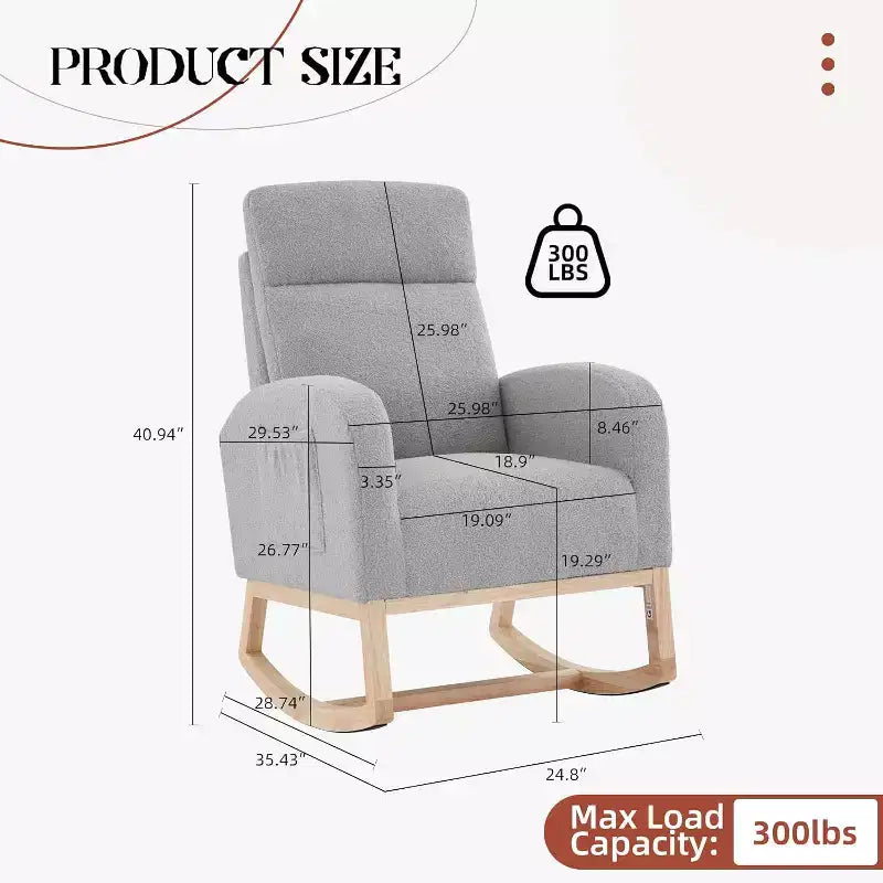 Fauteuil à bascule moderne et rembourré, fauteuil à bascule d'appoint rembourré à dossier haut avec accoudoirs