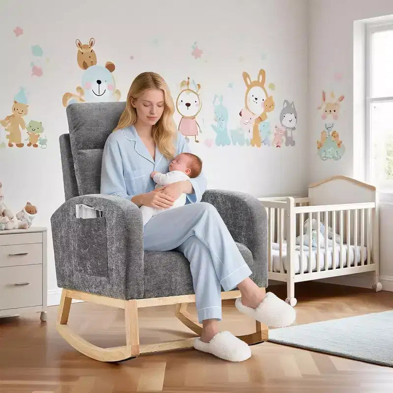Fauteuil à bascule moderne et rembourré, fauteuil à bascule d'appoint rembourré à dossier haut avec accoudoirs