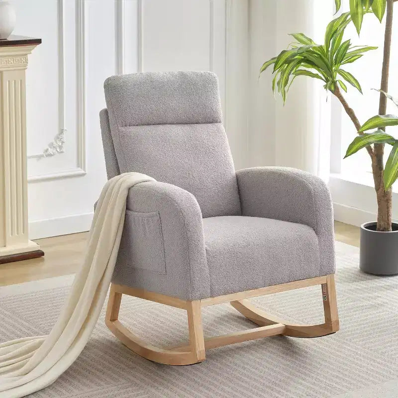 Fauteuil à bascule moderne et rembourré, fauteuil à bascule d'appoint rembourré à dossier haut avec accoudoirs