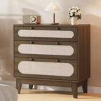 Commode en bois à 3 tiroirs WhizMax, table de chevet en rotin