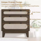 Commode en bois à 3 tiroirs WhizMax, table de chevet en rotin
