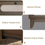Commode en bois à 3 tiroirs WhizMax, table de chevet en rotin