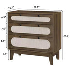 Commode en bois à 3 tiroirs WhizMax, table de chevet en rotin