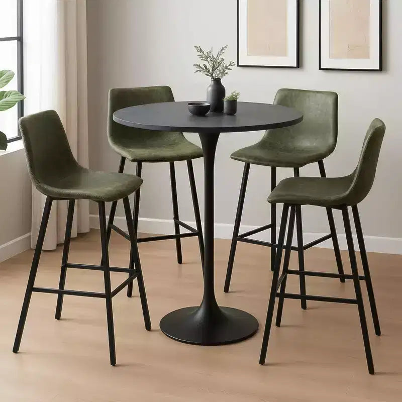Tabouret de bar Elland LeisureMod en cuir rembourré - Tabouret de comptoir moderne avec pieds en fer et repose-pieds pour cuisine, bar et pub, lot de 2
