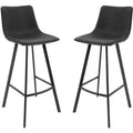 LeisureMod Elland Bar Stool in Leather Upholstery - Modern Counter Height Stool with Iron Legs and Footrest for Kitchen, Bar, and Pub, Set of 2