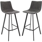Tabouret de bar Elland LeisureMod en cuir rembourré - Tabouret de comptoir moderne avec pieds en fer et repose-pieds pour cuisine, bar et pub, lot de 2