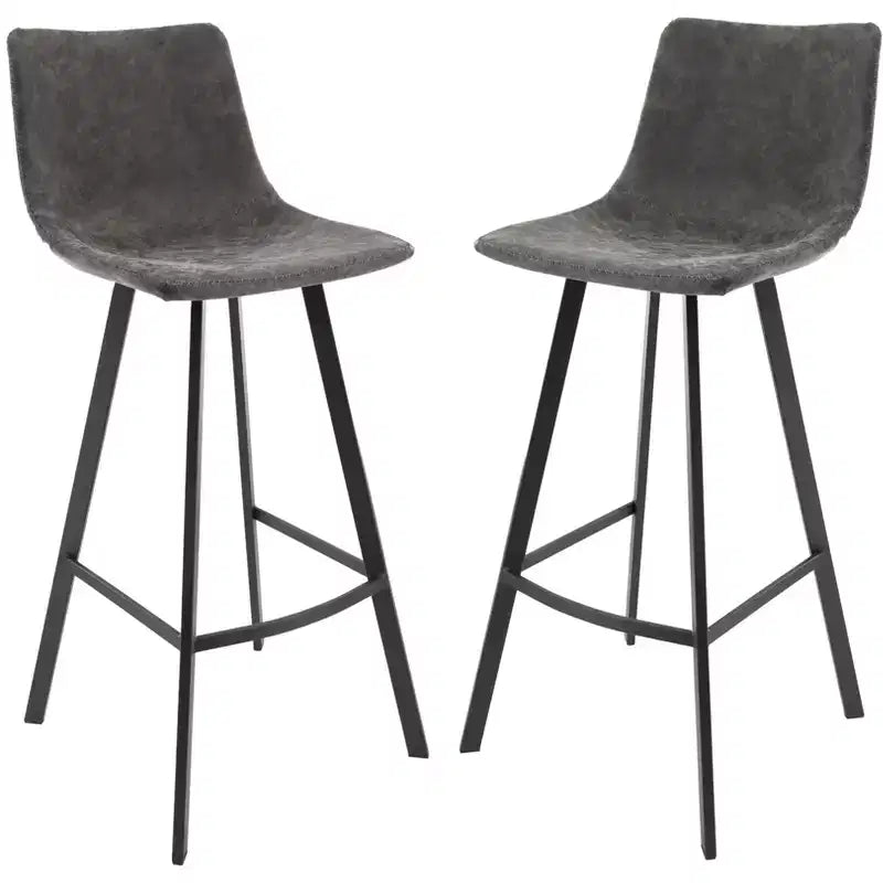 Tabouret de bar Elland LeisureMod en cuir rembourré - Tabouret de comptoir moderne avec pieds en fer et repose-pieds pour cuisine, bar et pub, lot de 2