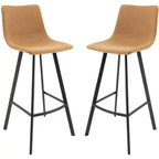 Tabouret de bar Elland LeisureMod en cuir rembourré - Tabouret de comptoir moderne avec pieds en fer et repose-pieds pour cuisine, bar et pub, lot de 2