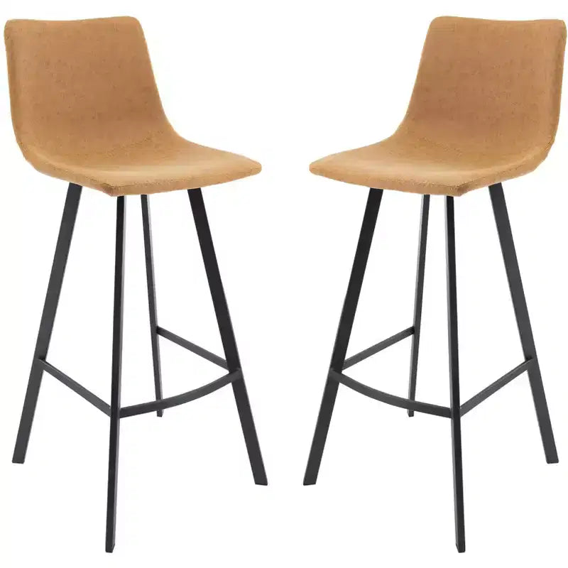 Tabouret de bar Elland LeisureMod en cuir rembourré - Tabouret de comptoir moderne avec pieds en fer et repose-pieds pour cuisine, bar et pub, lot de 2