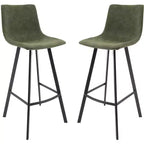 Tabouret de bar Elland LeisureMod en cuir rembourré - Tabouret de comptoir moderne avec pieds en fer et repose-pieds pour cuisine, bar et pub, lot de 2