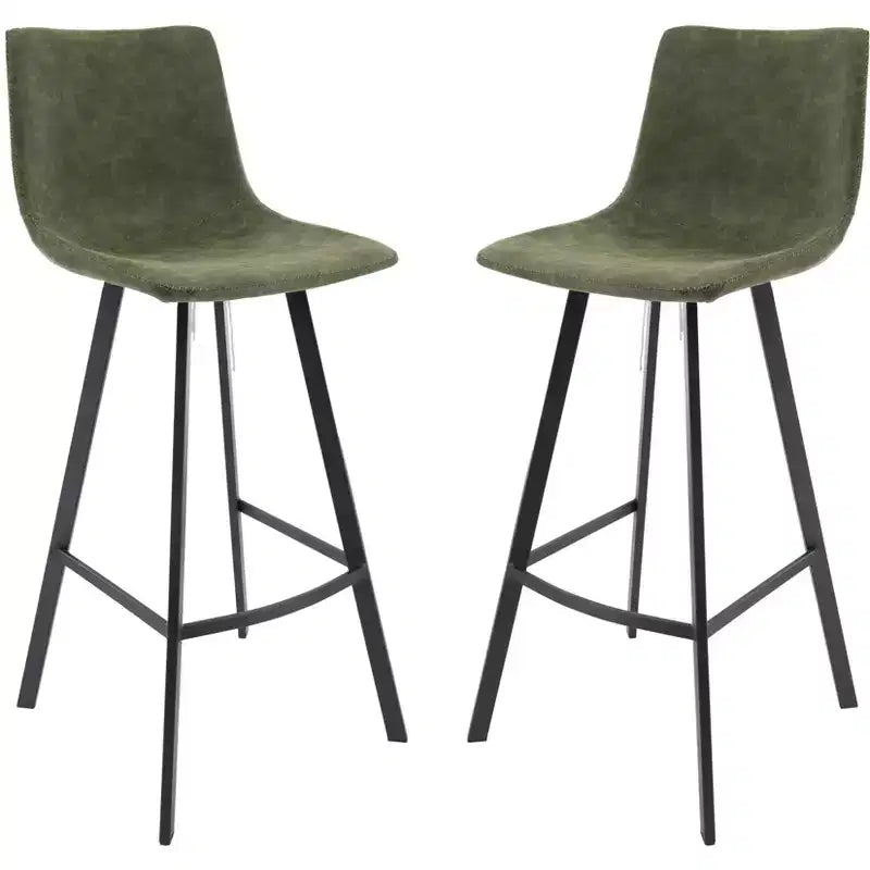 Tabouret de bar Elland LeisureMod en cuir rembourré - Tabouret de comptoir moderne avec pieds en fer et repose-pieds pour cuisine, bar et pub, lot de 2