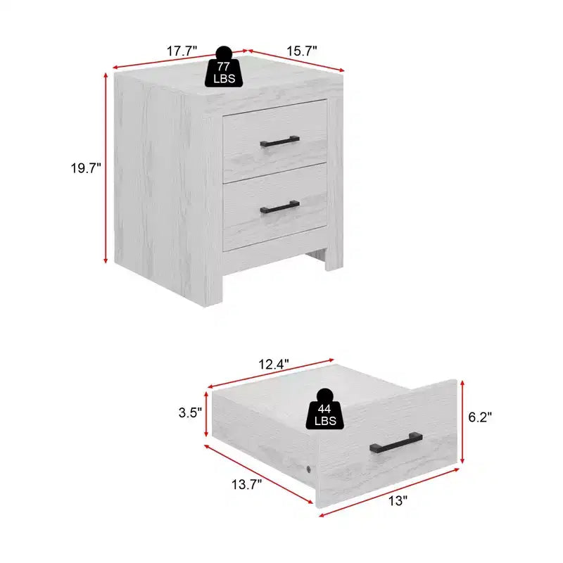 Famapy Table de chevet à deux tiroirs avec accent grain de bois, armoire de rangement verticale, table de chevet