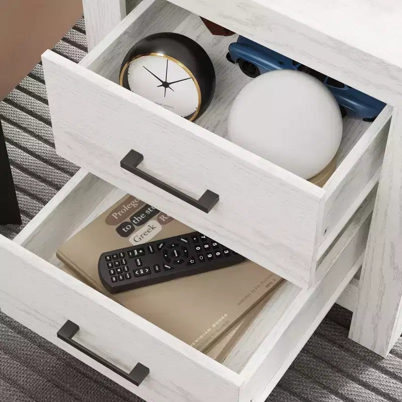 Famapy Table de chevet à deux tiroirs avec accent grain de bois, armoire de rangement verticale, table de chevet