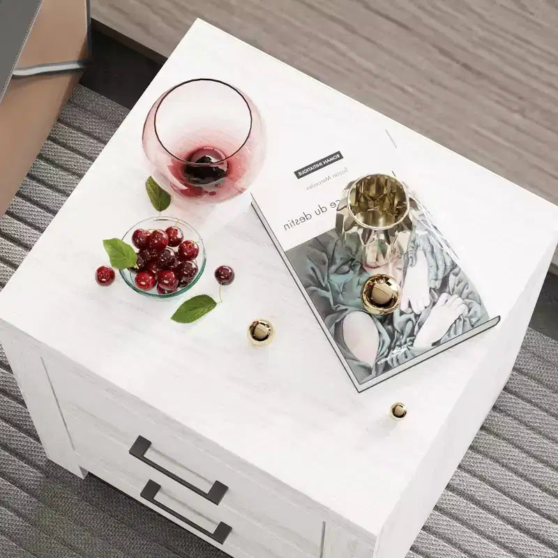 Famapy Table de chevet à deux tiroirs avec accent grain de bois, armoire de rangement verticale, table de chevet