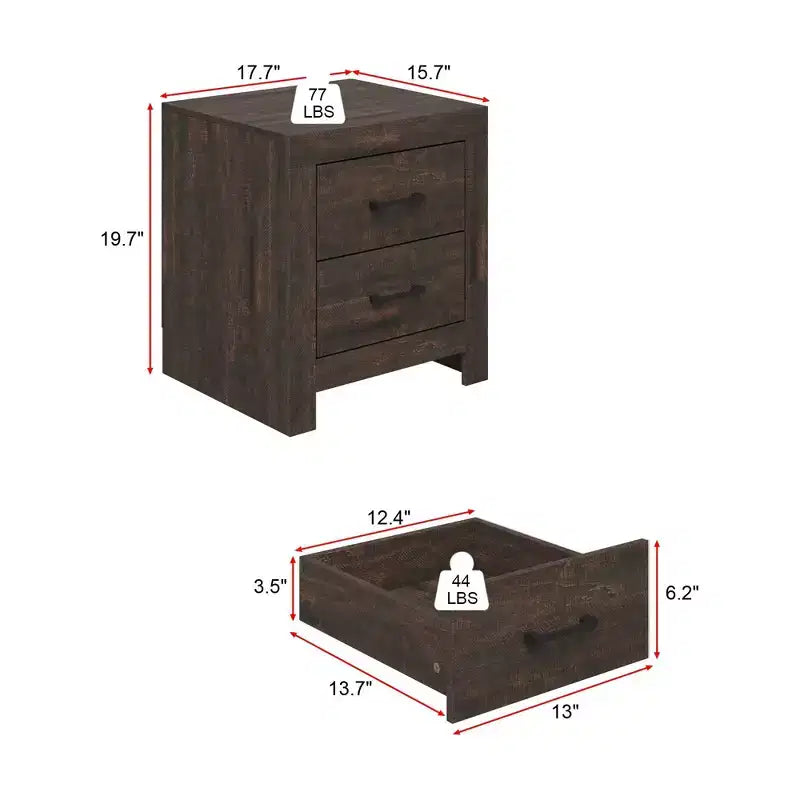 Famapy Table de chevet à deux tiroirs avec accent grain de bois, armoire de rangement verticale, table de chevet