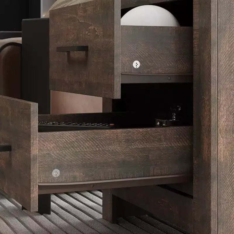 Famapy Table de chevet à deux tiroirs avec accent grain de bois, armoire de rangement verticale, table de chevet