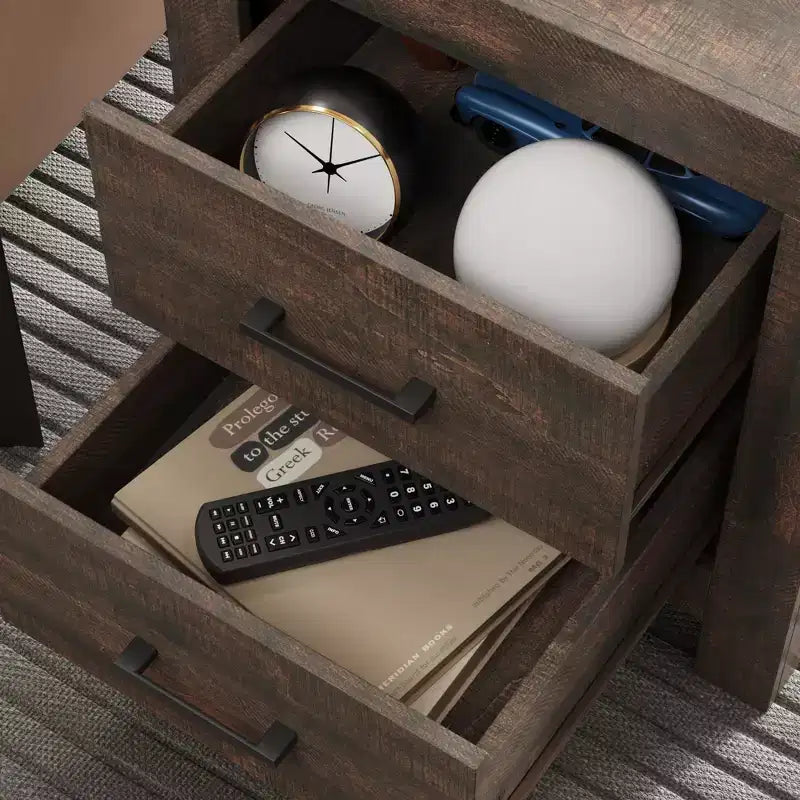 Famapy Table de chevet à deux tiroirs avec accent grain de bois, armoire de rangement verticale, table de chevet