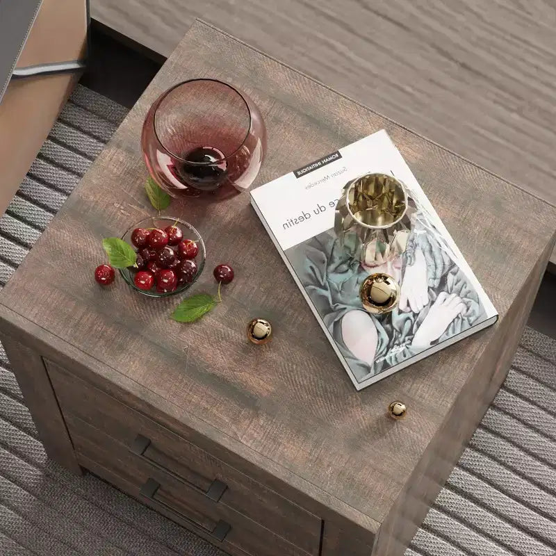 Famapy Table de chevet à deux tiroirs avec accent grain de bois, armoire de rangement verticale, table de chevet
