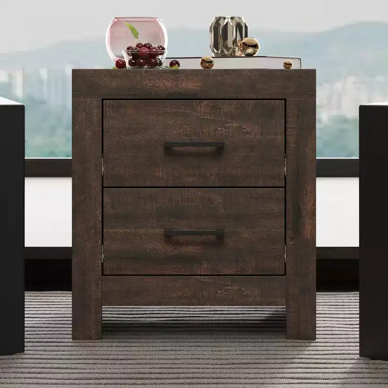 Famapy Table de chevet à deux tiroirs avec accent grain de bois, armoire de rangement verticale, table de chevet