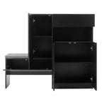 Banc de rangement 51W, banc à chaussures, meuble à chaussures, organisateur de porte-chaussures avec coussin, étagères réglables, portes arquées et dispositifs de rebond, blanc/noir-ModernL
