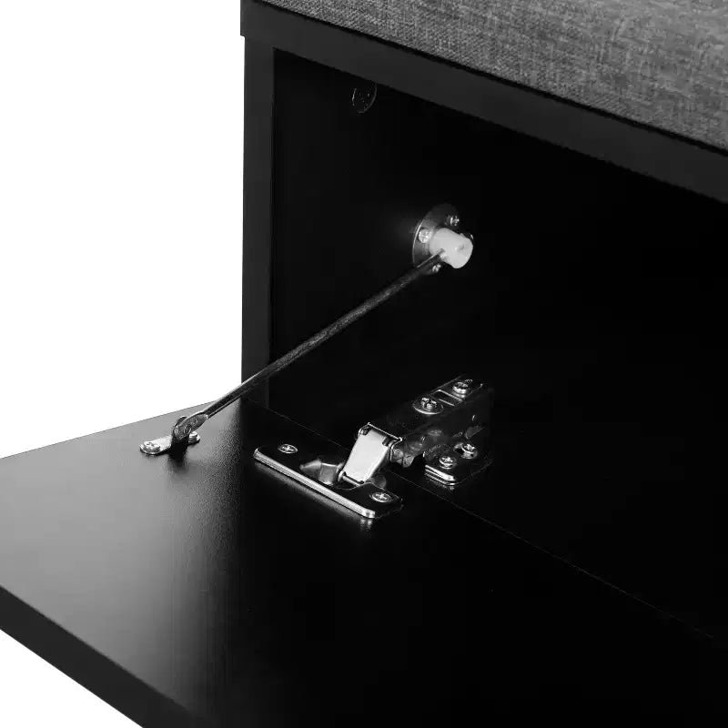 Banc de rangement 51W, banc à chaussures, meuble à chaussures, organisateur de porte-chaussures avec coussin, étagères réglables, portes arquées et dispositifs de rebond, blanc/noir-ModernL