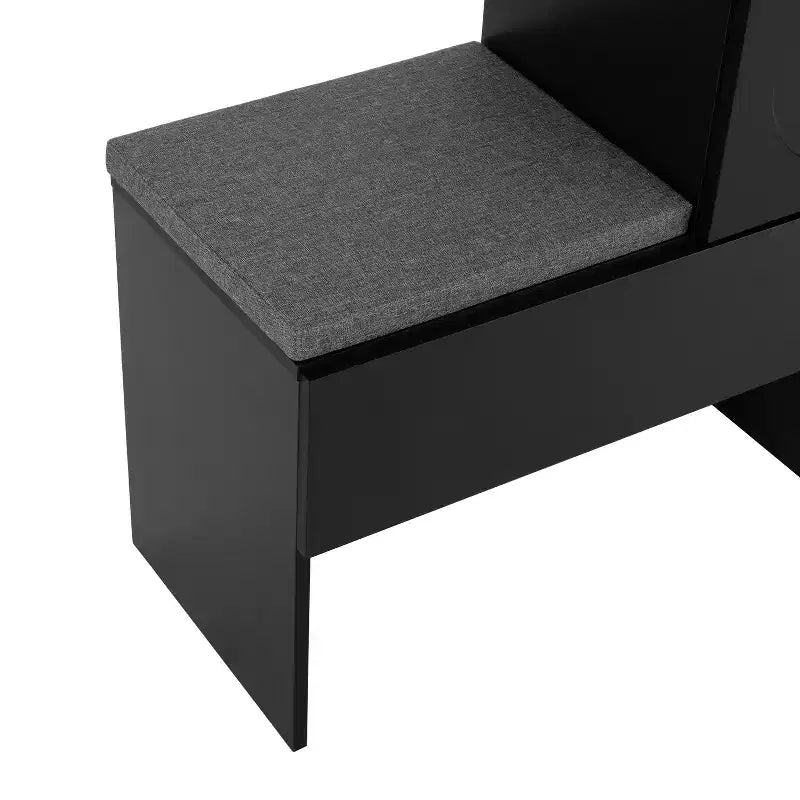 Banc de rangement 51W, banc à chaussures, meuble à chaussures, organisateur de porte-chaussures avec coussin, étagères réglables, portes arquées et dispositifs de rebond, blanc/noir-ModernL