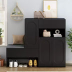 Banc de rangement 51W, banc à chaussures, meuble à chaussures, organisateur de porte-chaussures avec coussin, étagères réglables, portes arquées et dispositifs de rebond, blanc/noir-ModernL