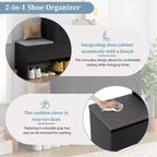 Banc de rangement 51W, banc à chaussures, meuble à chaussures, organisateur de porte-chaussures avec coussin, étagères réglables, portes arquées et dispositifs de rebond, blanc/noir-ModernL