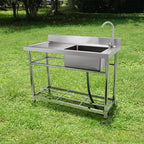 Évier utilitaire en acier inoxydable VEVOR, évier de cuisine commercial autoportant à cuve unique avec plan de travail, pour garage, restaurant, buanderie