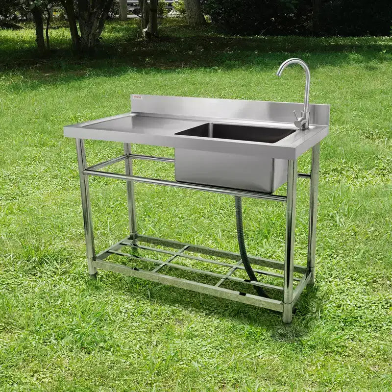 Évier utilitaire en acier inoxydable VEVOR, évier de cuisine commercial autoportant à cuve unique avec plan de travail, pour garage, restaurant, buanderie