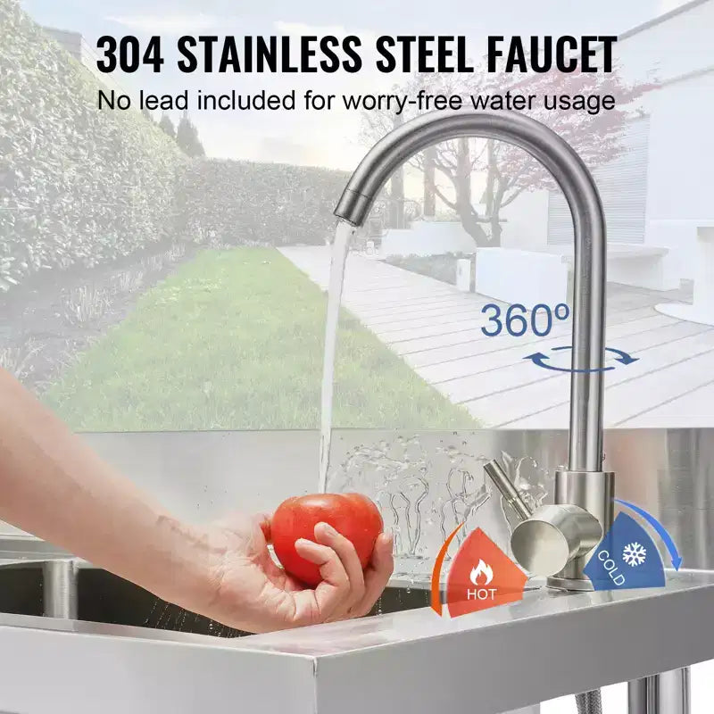 Évier utilitaire en acier inoxydable VEVOR, évier de cuisine commercial autoportant à cuve unique avec plan de travail, pour garage, restaurant, buanderie