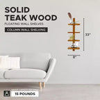 texxture Étagères murales flottantes à 4 niveaux, étagères verticales en bois pour affichage, rangement ou décoration d'intérieur, petite colonne Takara, bois de teck
