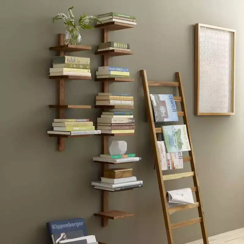texxture Étagères murales flottantes à 4 niveaux, étagères verticales en bois pour affichage, rangement ou décoration d'intérieur, petite colonne Takara, bois de teck