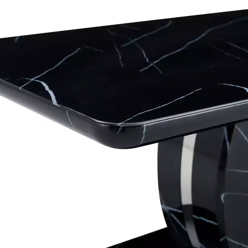 Table basse 43W, Motif marbre/Texture bois, Minimaliste, Blanc/Noir/Noyer - ModernLuxe