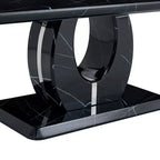 Table basse 43W, Motif marbre/Texture bois, Minimaliste, Blanc/Noir/Noyer - ModernLuxe