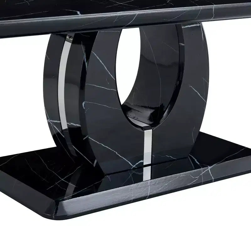 Table basse 43W, Motif marbre/Texture bois, Minimaliste, Blanc/Noir/Noyer - ModernLuxe