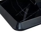 Table basse 43W, Motif marbre/Texture bois, Minimaliste, Blanc/Noir/Noyer - ModernLuxe
