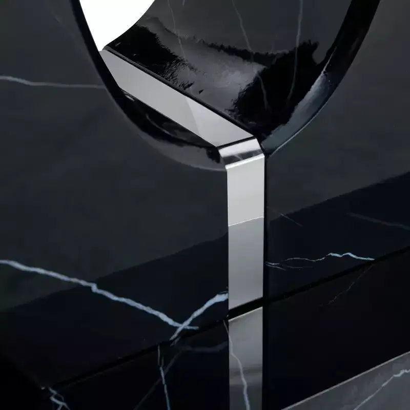 Table basse 43W, Motif marbre/Texture bois, Minimaliste, Blanc/Noir/Noyer - ModernLuxe