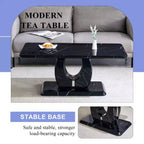 Table basse 43W, Motif marbre/Texture bois, Minimaliste, Blanc/Noir/Noyer - ModernLuxe