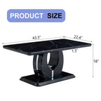 Table basse 43W, Motif marbre/Texture bois, Minimaliste, Blanc/Noir/Noyer - ModernLuxe