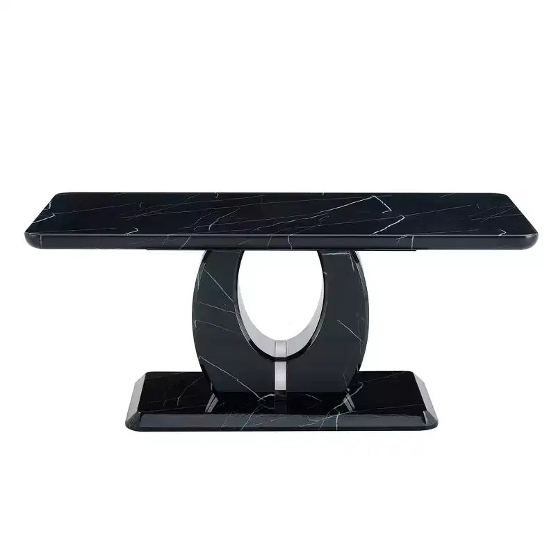 Table basse 43W, Motif marbre/Texture bois, Minimaliste, Blanc/Noir/Noyer - ModernLuxe